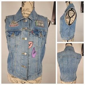 Levi's Sz S Denim Vest Jacket DIY Cool Patchwork Y2K 90s